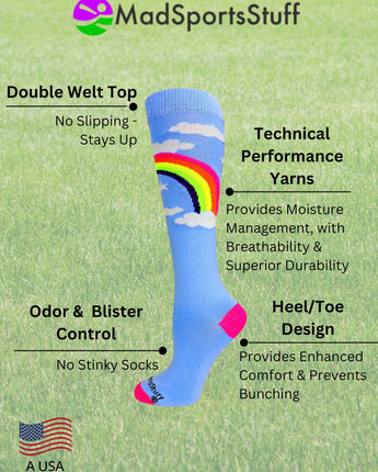 MadSportsStuff socks Neon Rainbow Clouds Over the Calf Athletic Socks