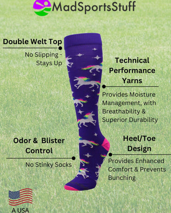 MadSportsStuff socks Neon Rainbow Unicorn Over the Calf Socks