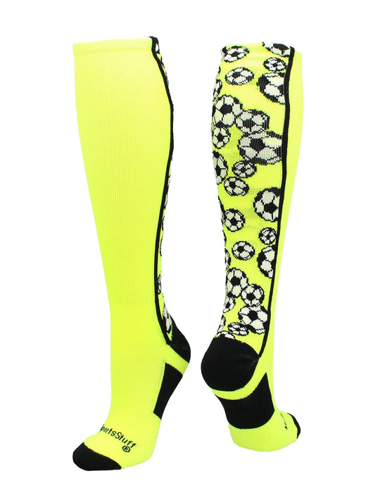 MadSportsStuff socks Neon Yellow/Black / Small Crazy Soccer Socks with Soccer Balls over the calf (multiple colors)