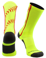MadSportsStuff socks Neon Yellow/Red / Large Softball Socks or Baseball Socks with stitches in crew length (multiple colors)