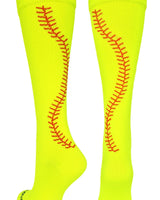 MadSportsStuff socks Neon Yellow/Red / X-Small Softball Socks with Stitches Over the Calf (multiple colors)