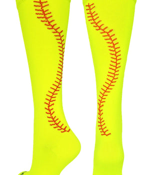 MadSportsStuff socks Neon Yellow/Red / X-Small Softball Socks with Stitches Over the Calf (multiple colors)