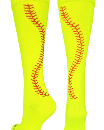 MadSportsStuff socks Neon Yellow/Red / X-Small Softball Socks with Stitches Over the Calf (multiple colors)