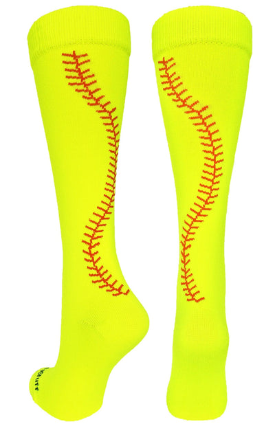 MadSportsStuff socks Neon Yellow/Red / X-Small Softball Socks with Stitches Over the Calf (multiple colors)