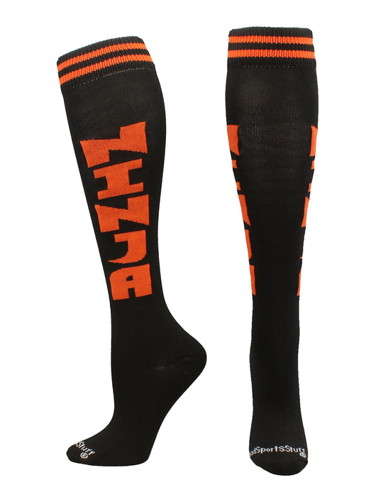 MadSportsStuff socks Ninja - Black/Orange / Large Personality Word Socks Over the Calf Length