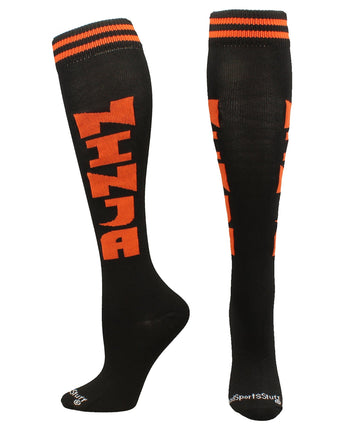 MadSportsStuff socks Ninja - Black/Orange / Large Personality Word Socks Over the Calf Length