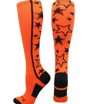 MadSportsStuff socks Orange/Black / Large Crazy Socks with Stars Over the Calf Socks (multiple colors)