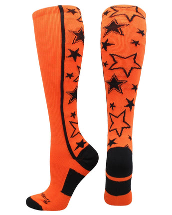 MadSportsStuff socks Orange/Black / Large Crazy Socks with Stars Over the Calf Socks (multiple colors)
