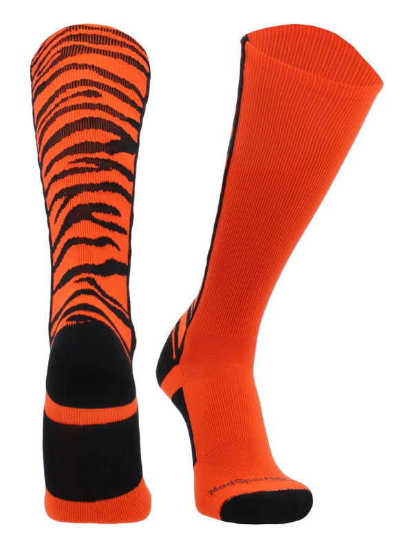 MadSportsStuff socks Orange/Black / Small Crazy Socks with Safari Tiger Stripes Over the Calf Socks (multiple colors)
