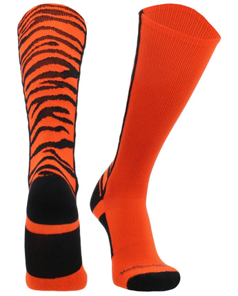 MadSportsStuff socks Orange/Black / Small Crazy Socks with Safari Tiger Stripes Over the Calf Socks (multiple colors)