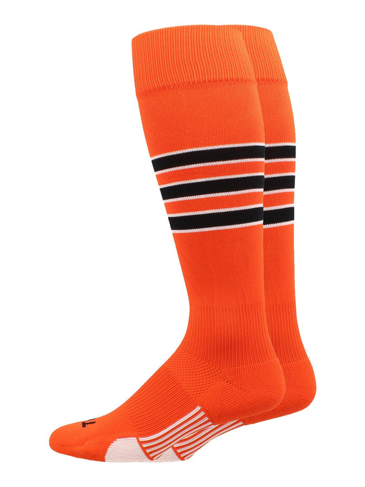 MadSportsStuff socks Orange/Black/White / Medium Striped Baseball Socks Over the Calf Dugout Pattern D