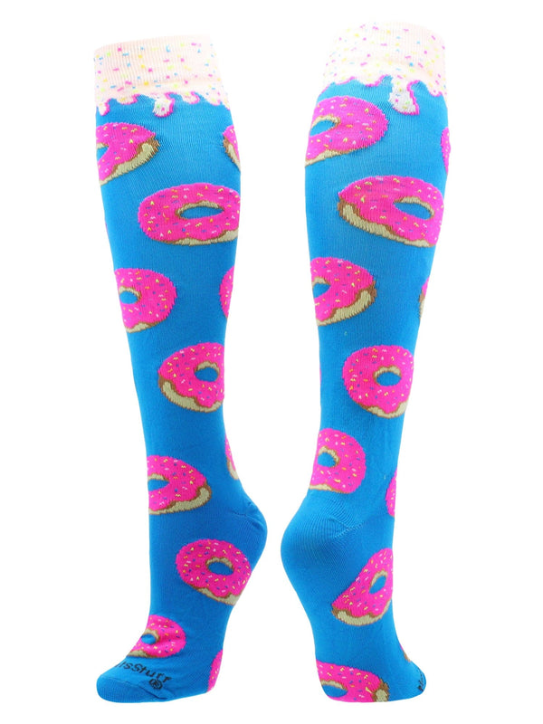 MadSportsStuff socks Paradise Blue/Neon Pink / X-Small Donut Socks with Pink Frosting and Sprinkles