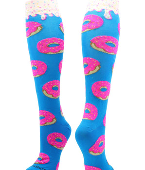 MadSportsStuff socks Paradise Blue/Neon Pink / X-Small Donut Socks with Pink Frosting and Sprinkles