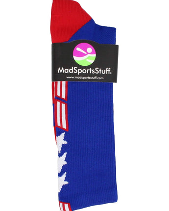 MadSportsStuff socks Patriot USA Flag Stars and Stripes Athletic Crew Socks (multiple colors)