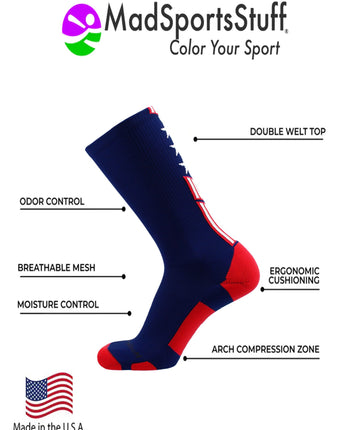MadSportsStuff socks Patriot USA Flag Stars and Stripes Athletic Crew Socks (multiple colors)