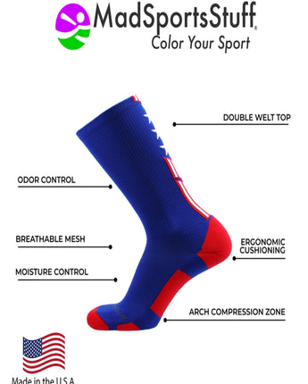 MadSportsStuff socks Patriot USA Flag Stars and Stripes Athletic Crew Socks (multiple colors)