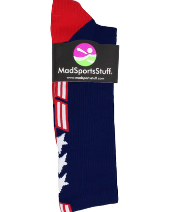 MadSportsStuff socks Patriot USA Flag Stars and Stripes Athletic Crew Socks (multiple colors)