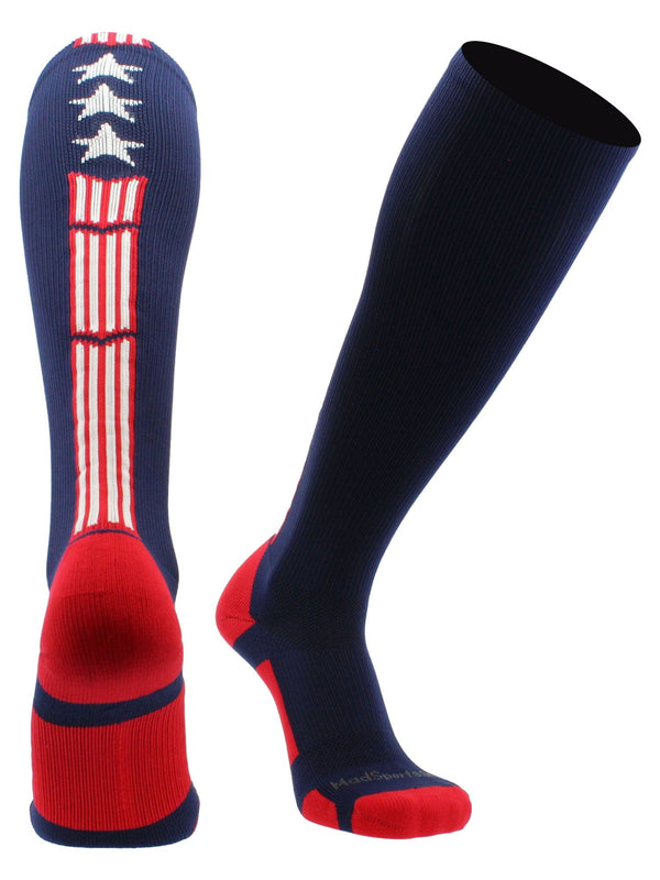 MadSportsStuff socks Patriot USA Flag Stars and Stripes Over the Calf Socks