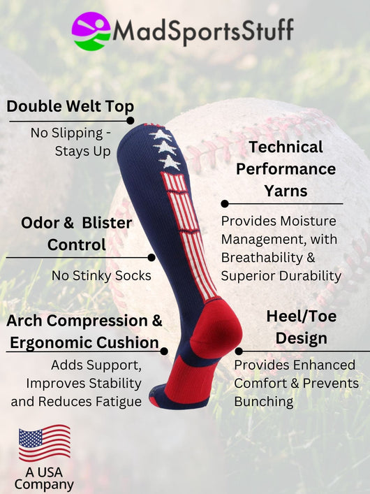 MadSportsStuff socks Patriot USA Flag Stars and Stripes Over the Calf Socks