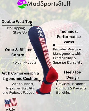 MadSportsStuff socks Patriot USA Flag Stars and Stripes Over the Calf Socks