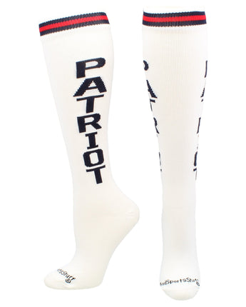 MadSportsStuff socks Patriot - White/Navy / Large Personality Word Socks Over the Calf Length