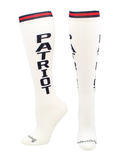 MadSportsStuff socks Patriot - White/Navy / Large Personality Word Socks Over the Calf Length