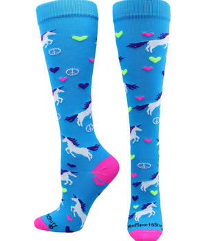 MadSportsStuff socks Peace Love Unicorn Over the Calf Athletic Socks