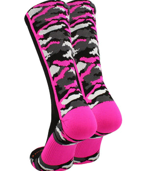 MadSportsStuff socks Pink Ribbon Breast Cancer Awareness Camo Athletic Crew Socks (multiple colors)