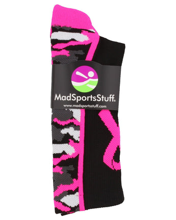 MadSportsStuff socks Pink Ribbon Breast Cancer Awareness Camo Athletic Crew Socks (multiple colors)