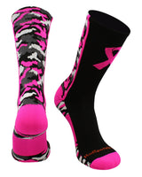 MadSportsStuff socks Pink Ribbon Breast Cancer Awareness Camo Athletic Crew Socks (multiple colors)