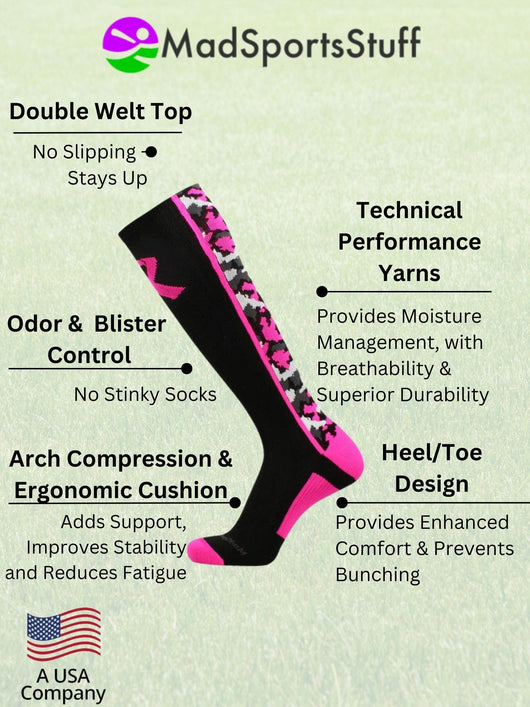 MadSportsStuff socks Pink Ribbon Breast Cancer Awareness Camo Over the Calf Socks (multiple colors)