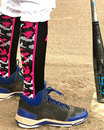 MadSportsStuff socks Pink Ribbon Breast Cancer Awareness Camo Over the Calf Socks (multiple colors)