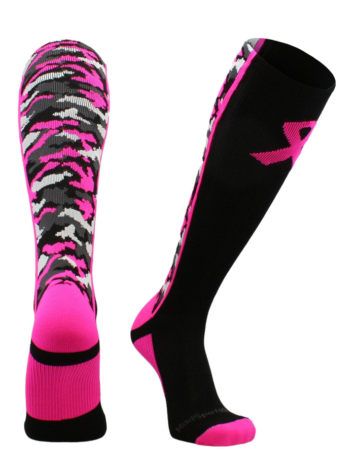 MadSportsStuff socks Pink Ribbon Breast Cancer Awareness Camo Over the Calf Socks (multiple colors)