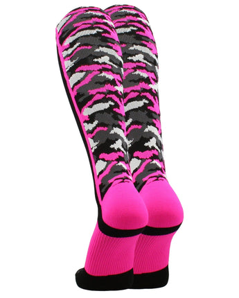 MadSportsStuff socks Pink Ribbon Breast Cancer Awareness Camo Over the Calf Socks (multiple colors)