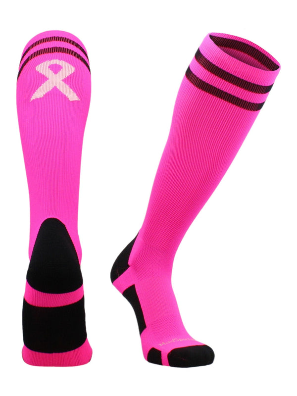 MadSportsStuff socks Pink Ribbon Breast Cancer Awareness Socks with Stripes