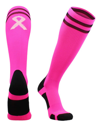 MadSportsStuff socks Pink Ribbon Breast Cancer Awareness Socks with Stripes