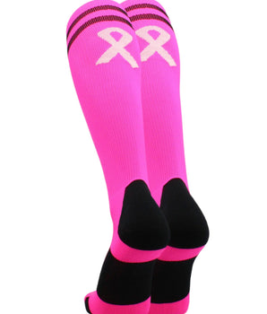MadSportsStuff socks Pink Ribbon Breast Cancer Awareness Socks with Stripes
