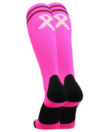 MadSportsStuff socks Pink Ribbon Breast Cancer Awareness Socks with Stripes