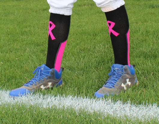 MadSportsStuff socks Pink Ribbon Breast Cancer Awareness Support Athletic Over the Calf Socks