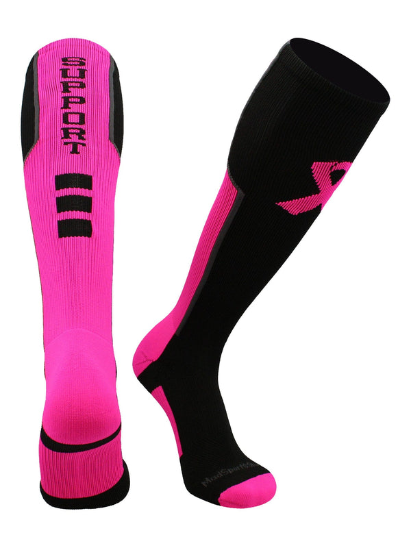 MadSportsStuff socks Pink Ribbon Breast Cancer Awareness Support Athletic Over the Calf Socks