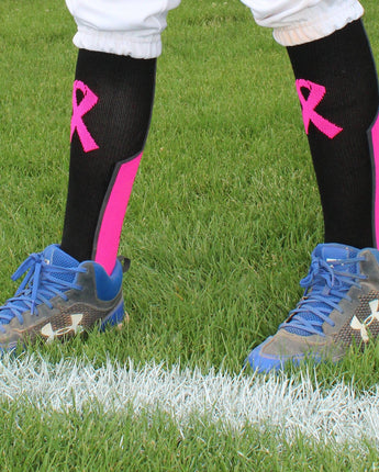 MadSportsStuff socks Pink Ribbon Breast Cancer Awareness Support Athletic Over the Calf Socks
