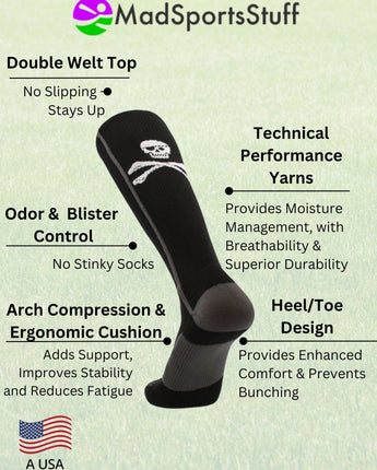 MadSportsStuff socks Pirate Skull and Crossbones (Jolly Roger) Over the Calf Socks
