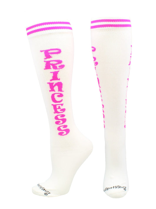 MadSportsStuff socks Princess - White/Neon Pink / Large Personality Word Socks Over the Calf Length