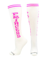 MadSportsStuff socks Princess - White/Neon Pink / Large Personality Word Socks Over the Calf Length