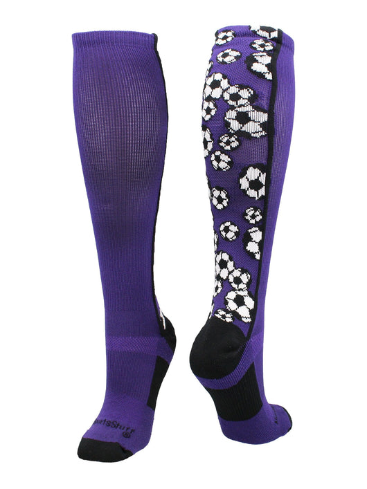 MadSportsStuff socks Purple/Black / Large Crazy Soccer Socks with Soccer Balls over the calf (multiple colors)