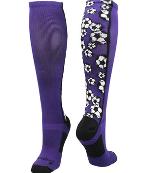 MadSportsStuff socks Purple/Black / Large Crazy Soccer Socks with Soccer Balls over the calf (multiple colors)