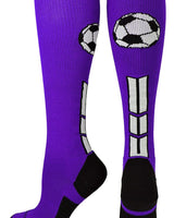 MadSportsStuff socks Purple/Black/White / Large Soccer Socks with Soccer Ball Logo Over the Calf (multiple colors)