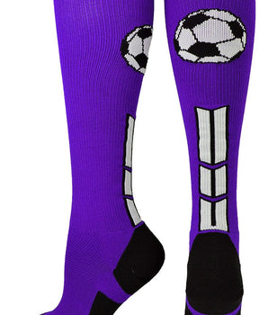 MadSportsStuff socks Purple/Black/White / Large Soccer Socks with Soccer Ball Logo Over the Calf (multiple colors)