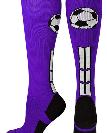 MadSportsStuff socks Purple/Black/White / Large Soccer Socks with Soccer Ball Logo Over the Calf (multiple colors)