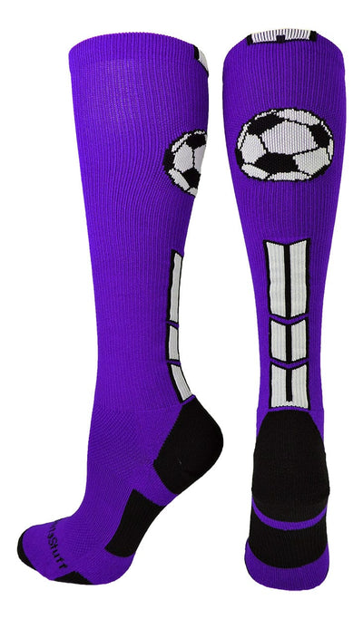 MadSportsStuff socks Purple/Black/White / Large Soccer Socks with Soccer Ball Logo Over the Calf (multiple colors)
